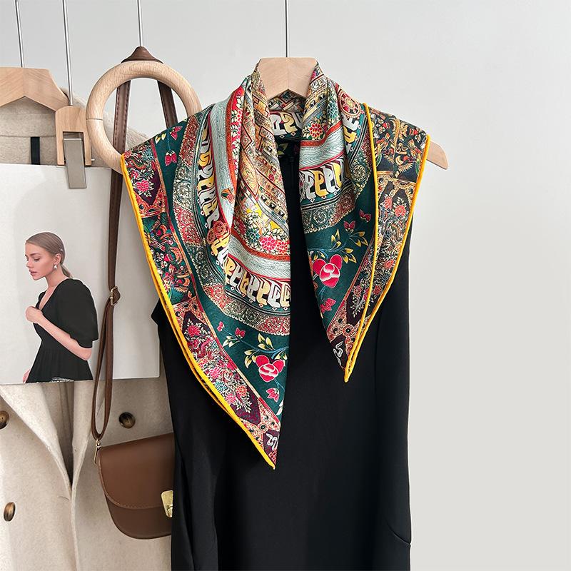 Spring, autumn and winter new high-end silk scarf women's fashion temperament printed shawl double-sided silk scarf