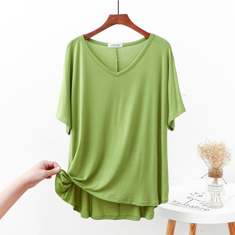 

Plus Size V-Neck Tshirt Solid Color Women s Casual T-shirt Short Sleeves High-low Tee Tops XL колір зеленого яблука