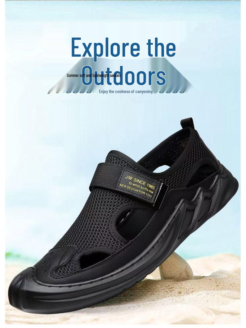 

Breathable Sport Mesh Skate Shoes: Men s Soft Leather, Versatile Youth Fashion, Comfortable Non-slip Sandals 46 чорний