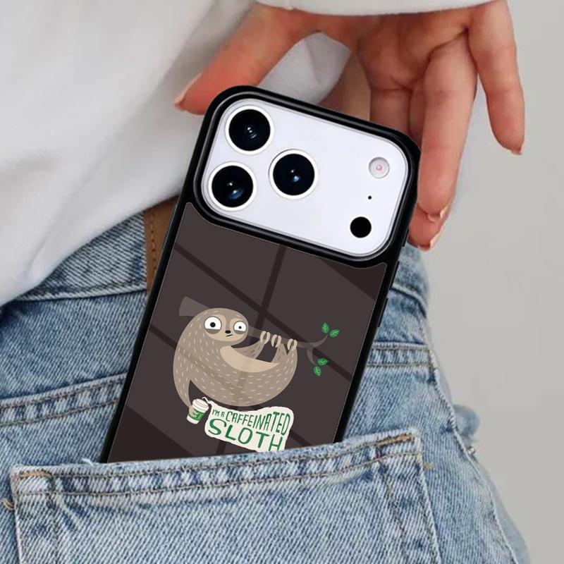 Cute Caffeinated Sloth Animal Phone Case for iPhone 16e 15 14 13 12 17 Pro Max Plus Air 17pro Cover Coque