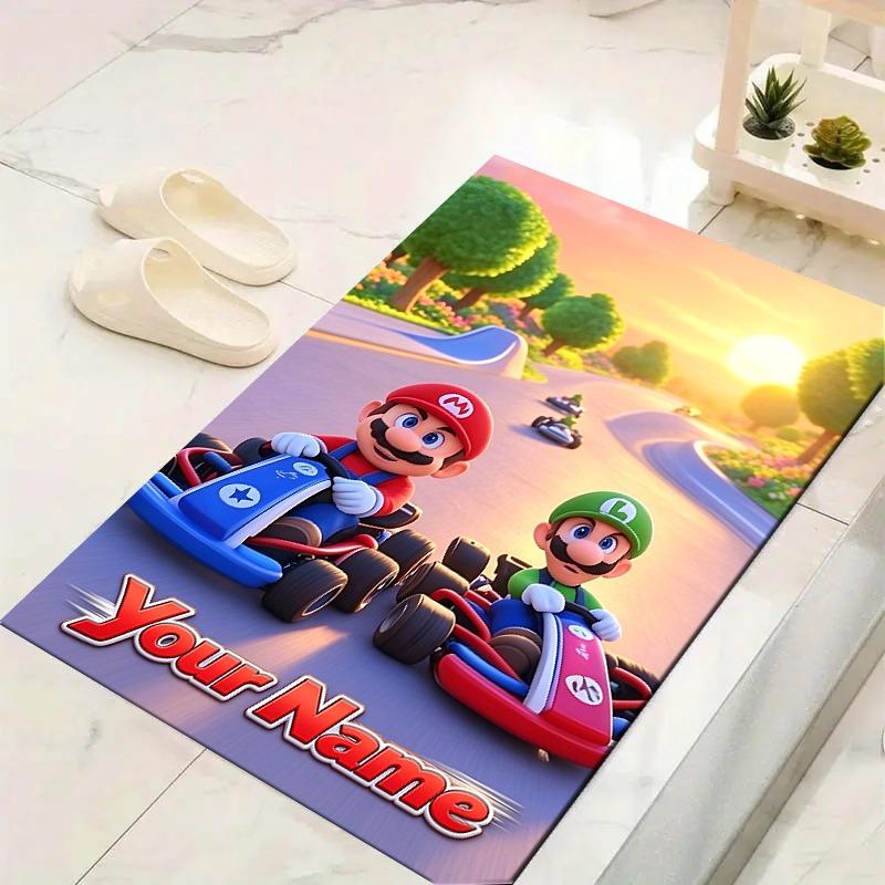 Custom 1Pc Mario Luigi Kart Flannel Personalized Rug Non Slip Floor Mat Soft Carpet for Living Bedroom Office Home Decor Gift