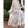 DIMANAF 2025 Summer Women New White Skirts Vintage Elastic Pleated Elegant  Long Skirts Lace High Waist