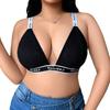 Plus Size Letter Print Ribbed Wireless Bralette