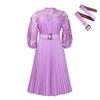 C8595  Women's Solid Color Lace Crochet Pleated Dress
