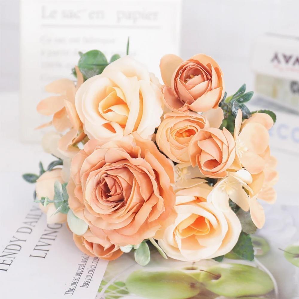 Artificial Flowers Silk Peony Hydrangea For Living Room Home Decoration Wedding Bride Bouquet Rose Fake Plants Table Accessories