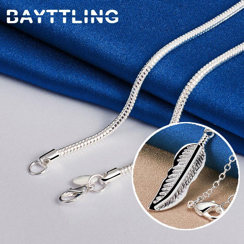 Fino collar de plata de ley 925 de 16-30 pulgadas con forma de pluma para hombres y mujeres, regalos de moda, amuleto de boda, joyería para fiestas