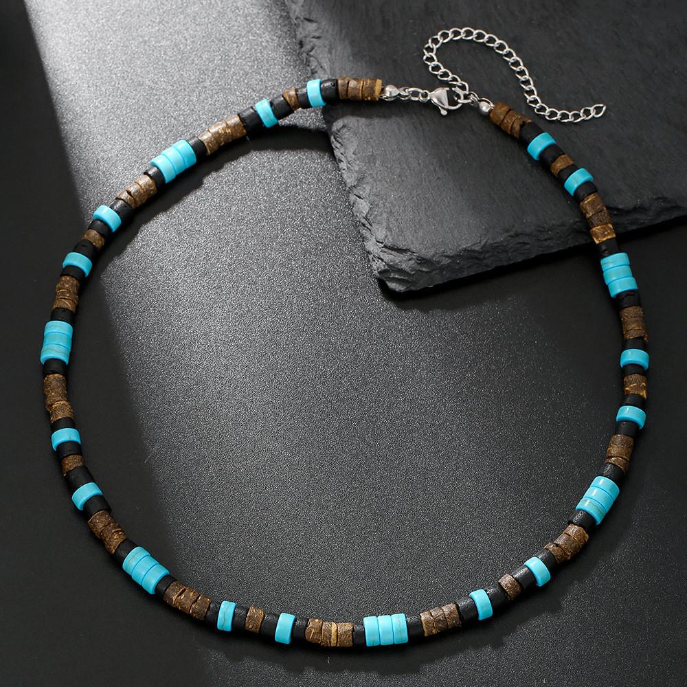 Collana Bohémienne con Perle di Guscio di Cocco Fatta a Mano Catena Geometrica da Uomo per Abbigliamento Casual