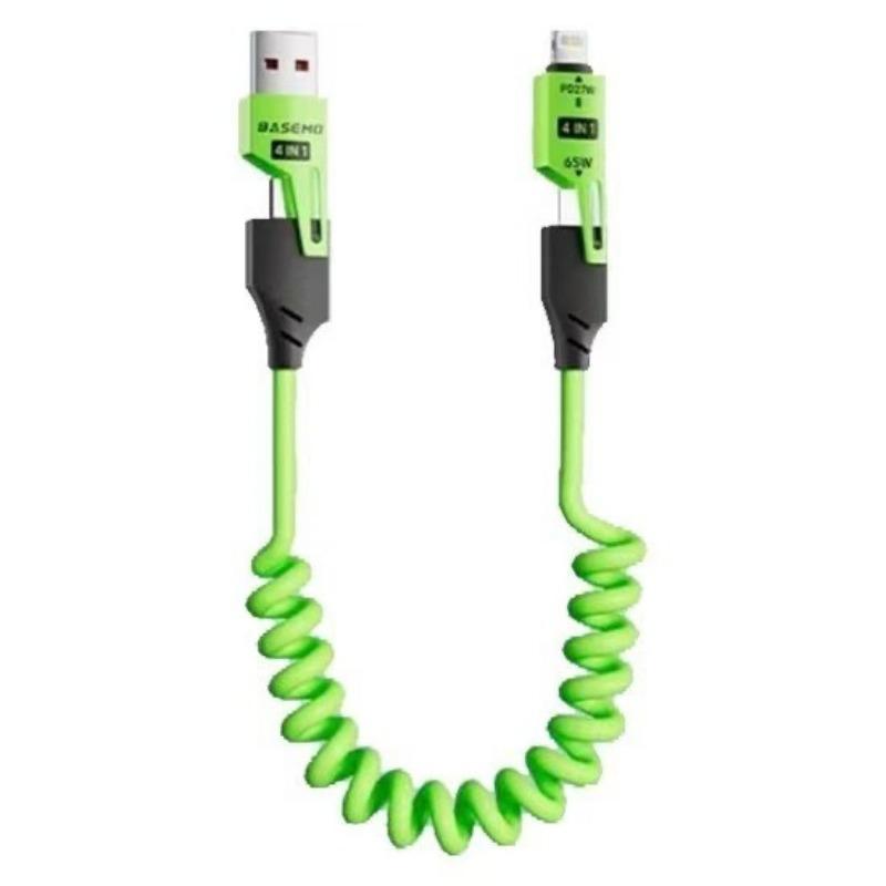 1PC car spring data cable 65W telescopic four-in-one fast charging, suitable for Huawei Apple 15/16 universal charging cable