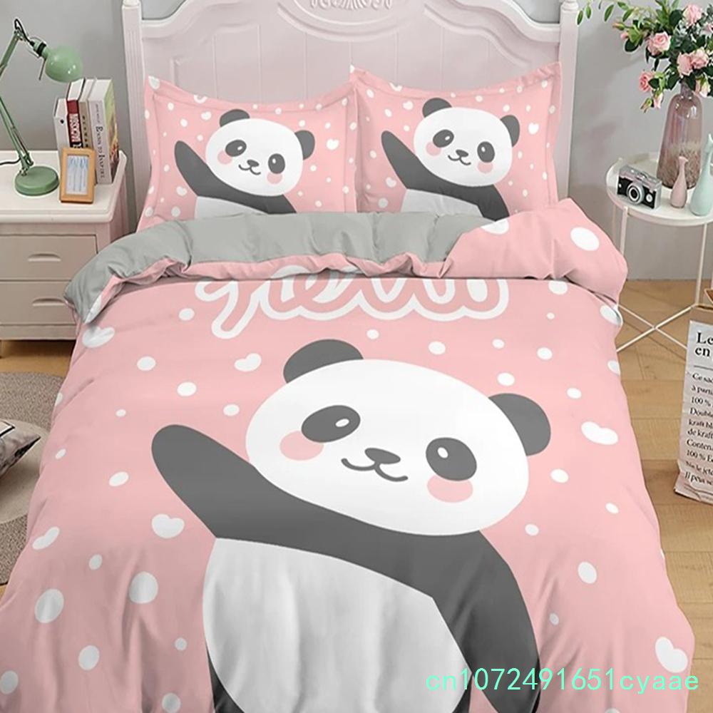 Set Biancheria da Letto Panda Stampa 3D Copripiumino Morbido Con 1/2 Federe Per Bambini Adulti Microfibra Ragazza Bambini Copripiumino