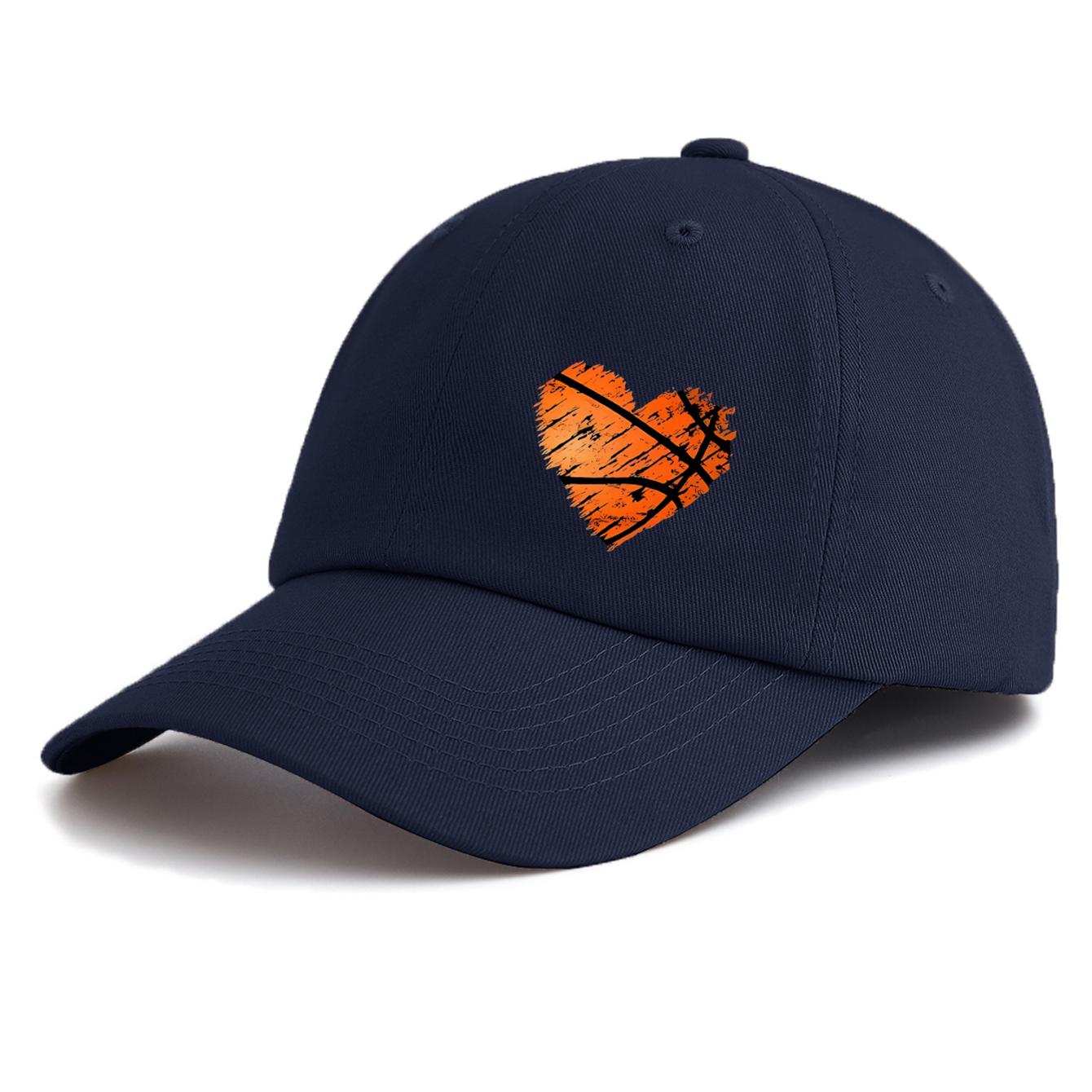 

1pc Basketball Heart Print Baseball Cap for Adults, Minimalist Retro Style Casual Soft Adjustable Dad Hat, Perfect As Gift темно-синього кольору