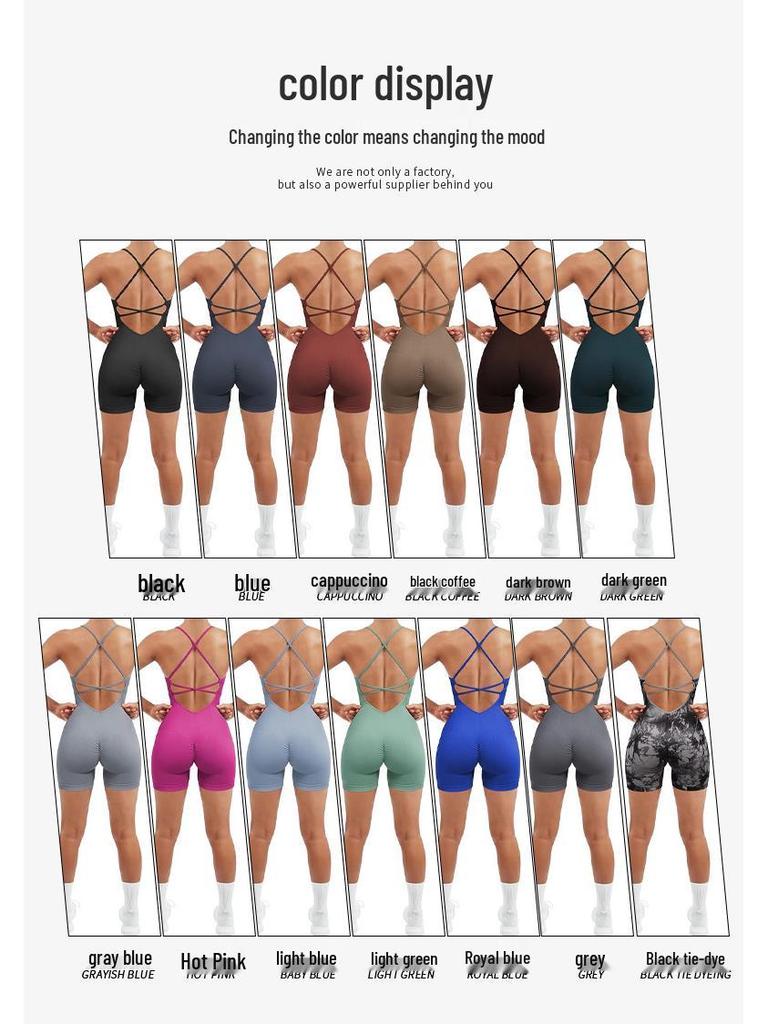 Seamless Peach Butt Yoga Bodysuit with Spaghetti Straps and Open Back