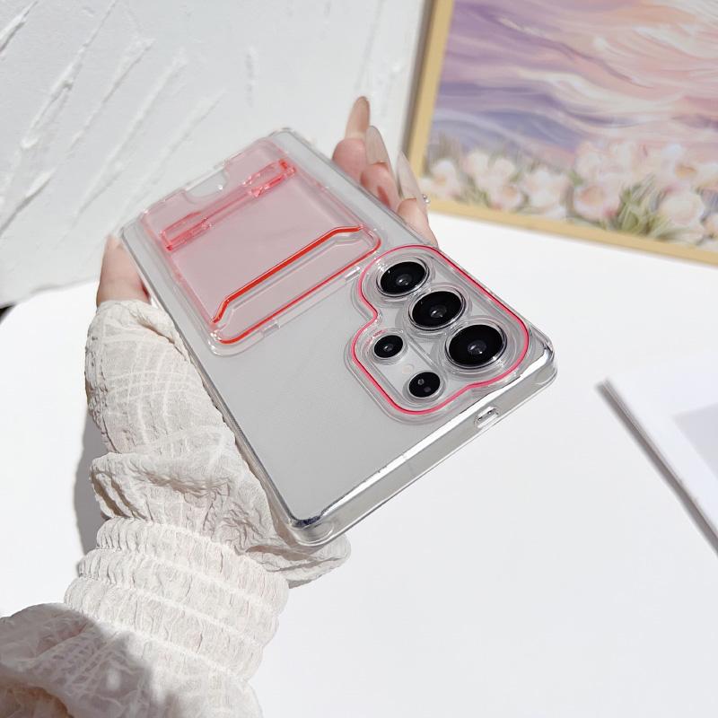 

New Solid Color Wallet Single Card Slot Fold Holder Bumper Phone Case For Samsung S25 Ultra S23 S22 S24 Ultra Acrylic Back Cover Galaxy S23 Ultra фіолетовий