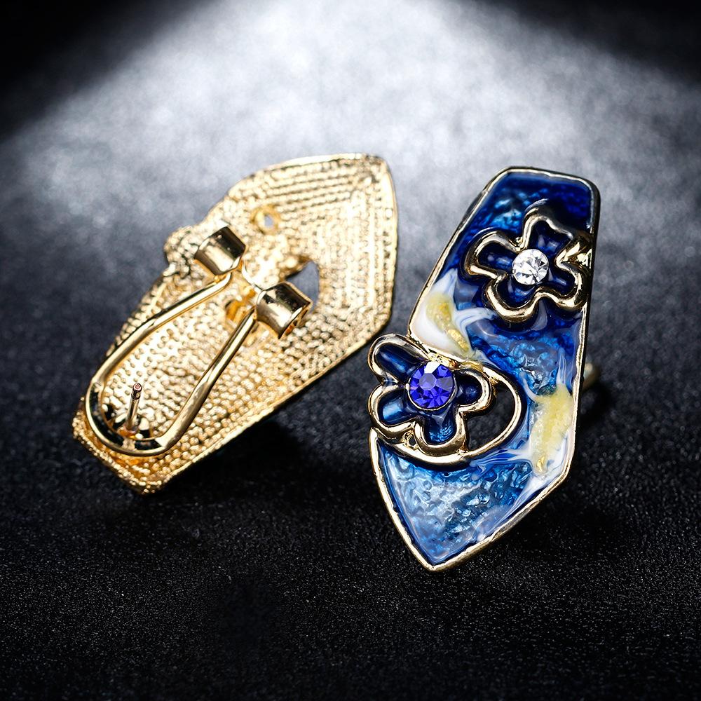 Gold Plated Crystal Geometry Jewelry Set Colored Oil Painting Pattern Pendant Necklace & Earrings