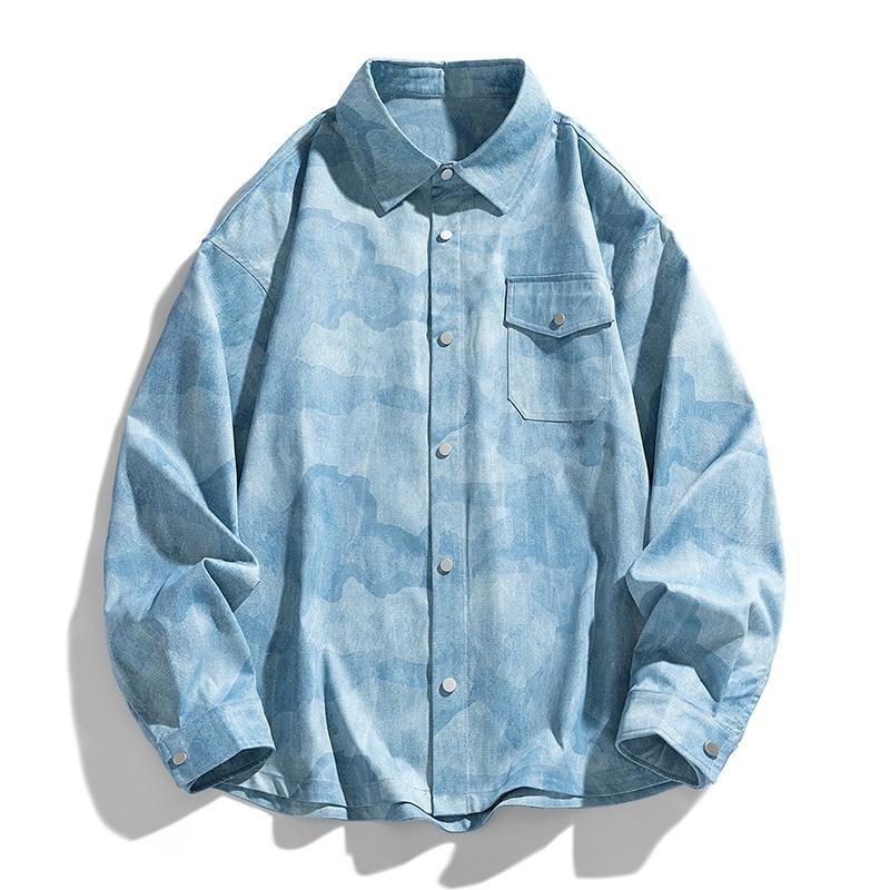 2026 Spring Summer Men Long Sleeve Tie-Dye Shirts Men Y2K Vintage Cargo Shirt Korean Fashion Loose Streetwear Blouses Clothes