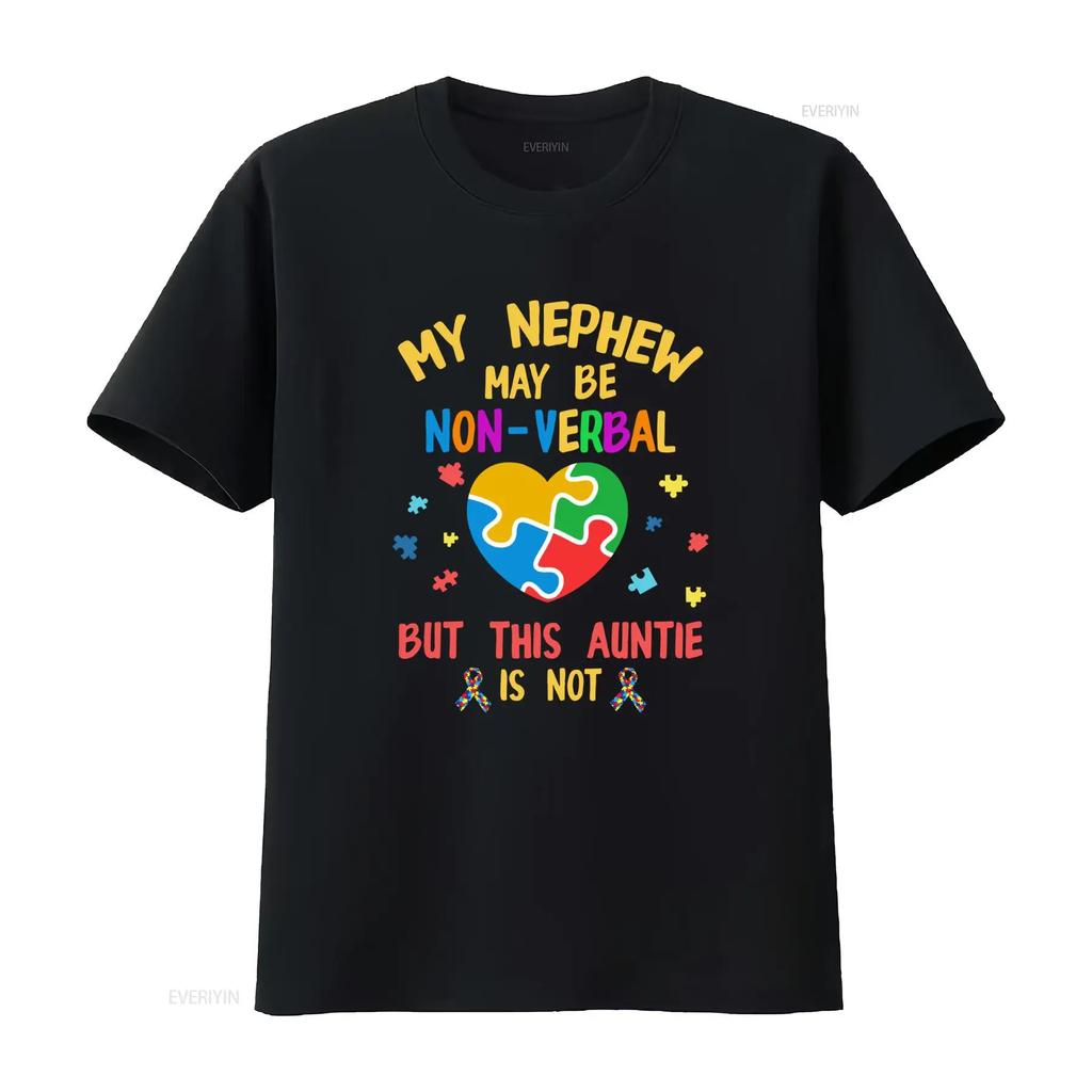 Casual Autism Awareness Non Verbal Nephew Auntie Colorful Puzzle Heart Print T Shirt vintage Washed Stylish Unisex graphic