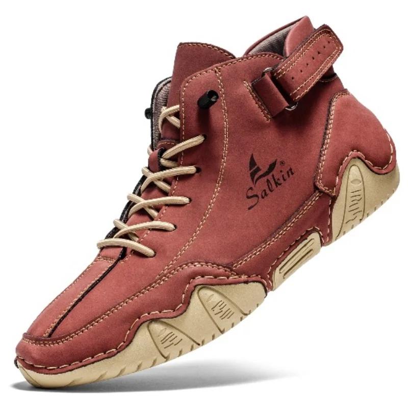 

Мужские повседневные кожаные ботинки 2024 года, высококачественные туфли на плоской подошве, дизайнерская обувь, нескользящая удобная обувь, кроссовки для мужчин 39 красный