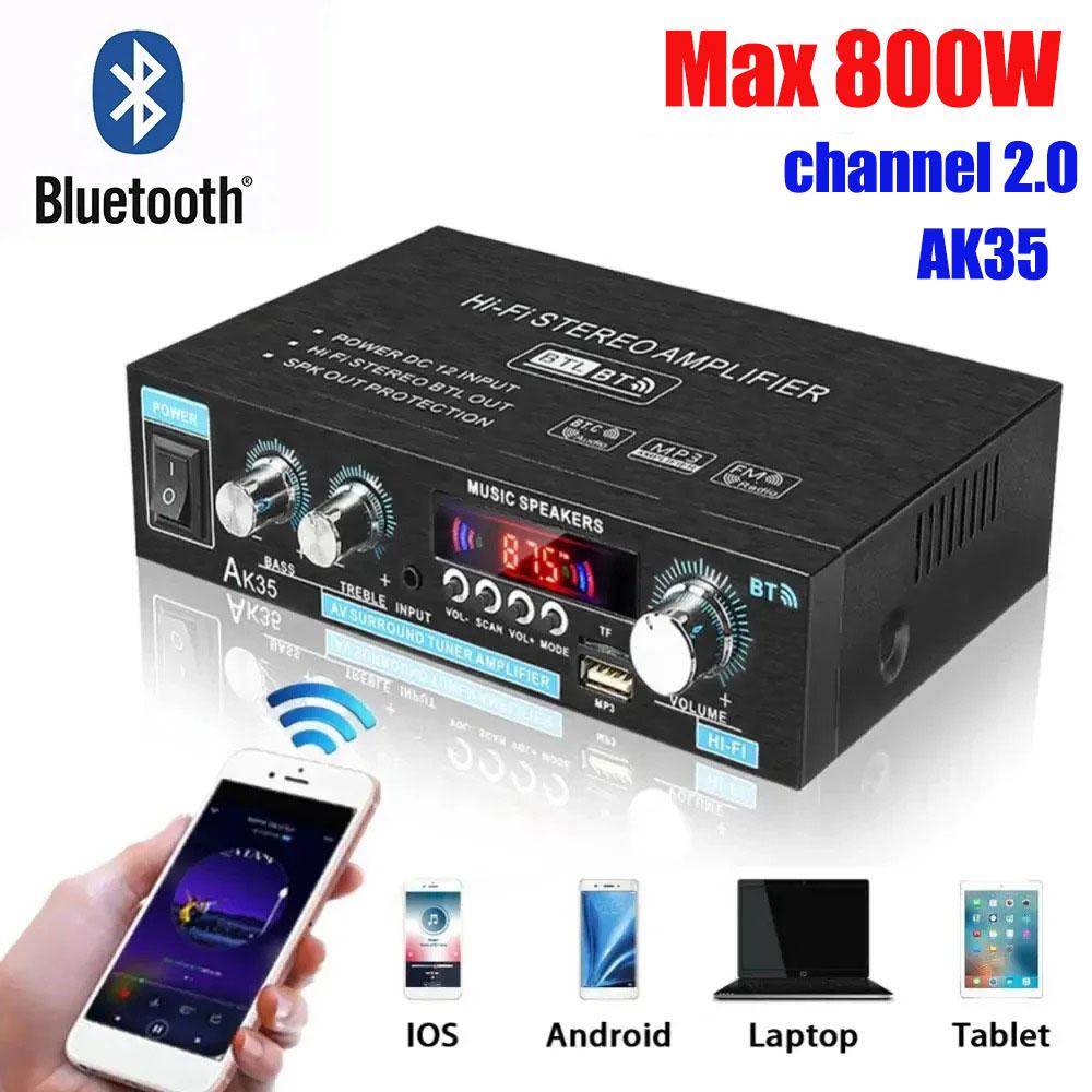 HiFi Digital AK35 Bluetooth Amplifiers MP3 Channel 2.0 Sound AMP Support 110V-240V for Home Car FM USB Remote Control чёрный