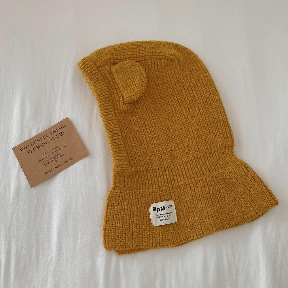 Boys Girls Bear Ear Knit Hats Soft Warm One Piece Scarf Cap Lovely Baby Hooded Hat  Toddler