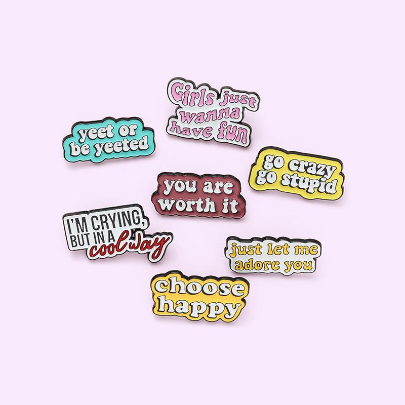 Eye-catching Minimalist Alloy Enamel Brooch With Unique English Phrases For Fashionable Accessories