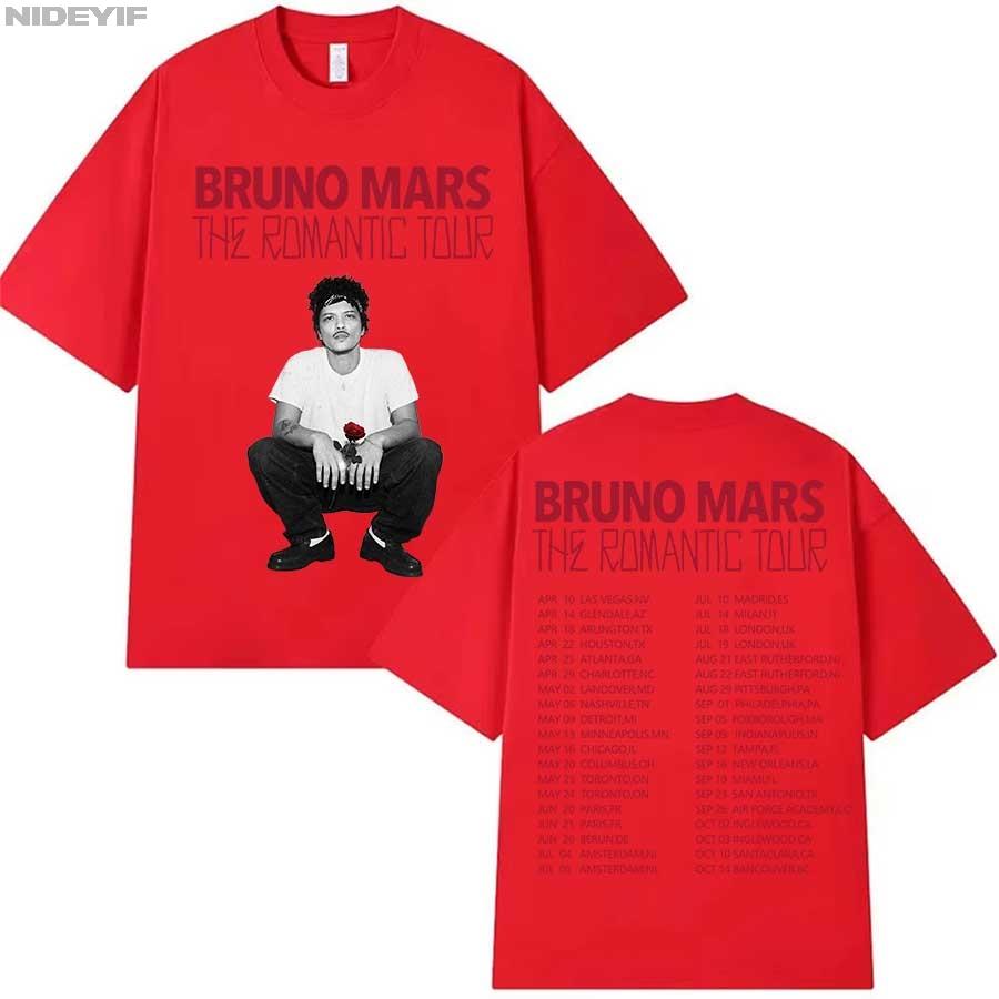 Bruno Mars The RoUnisextic Tour T-Shirt für Unisex Damen Hiphop Streetwear Oversized Tops 100% Baumwolle T-Shirt BM1