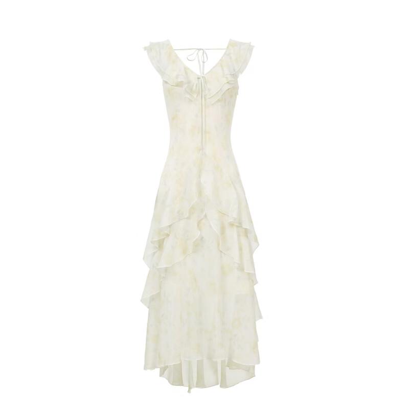 VEROMODA Women's Floral Print Sleeveless Back-Tie Ruffle Maxi Dress