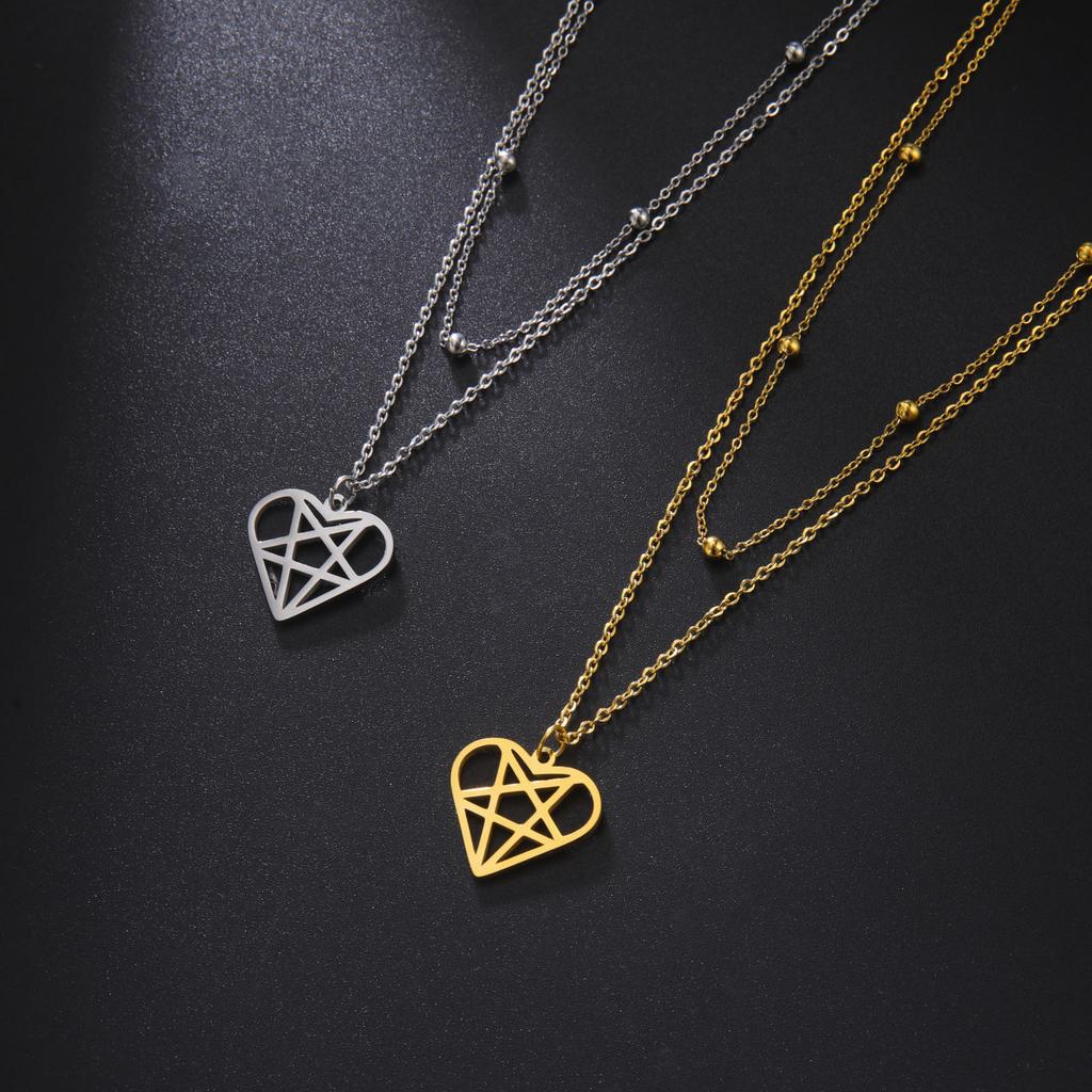 Cazador Pentagram Pentagonal Pendant Necklace for Women Heart Star Geometric Stainless Steel Chain Necklaces Jewelry Wholesale
