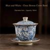 Old Clay Tea Cup, Tea Brewing Bowl, Ceramic, Single Ceremony,Ceremony, Bamboo Hat Tureen, High-End Sancai Gaiwan, Blue and White