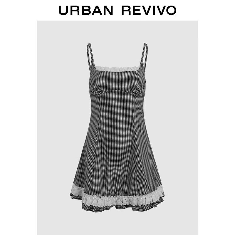 

Женское ретро платье в клетку с кружевной отделкой без рукавов S