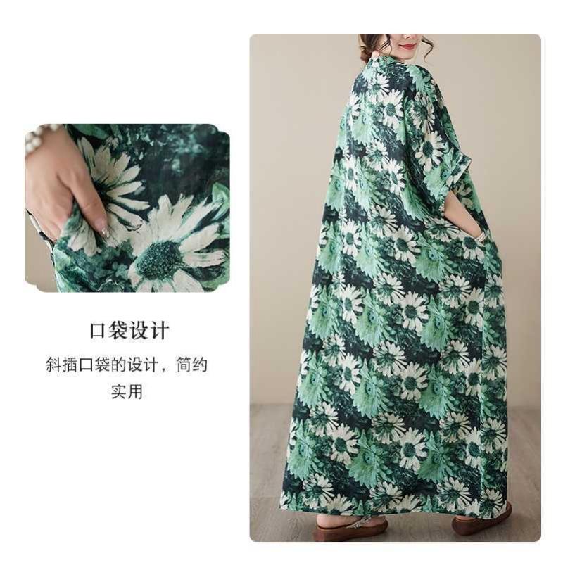 V-neck Thin Plus Size Loose Vintage Cover-up Long Dress
