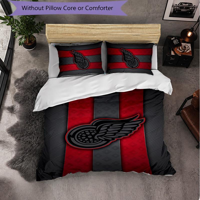 Set Biancheria da Letto in Microfibra con Motivo Detroit Red Wings 3 Pezzi Copripiumino Decorativo per Camera da Letto Uso Domestico