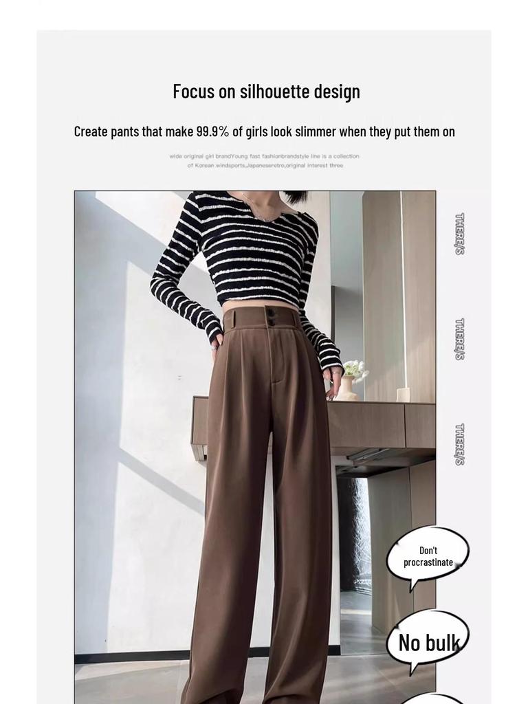 2026 Spring Women's High-Waisted Wide-Leg Suit Pants - New Style, Drapey, Straight-Leg