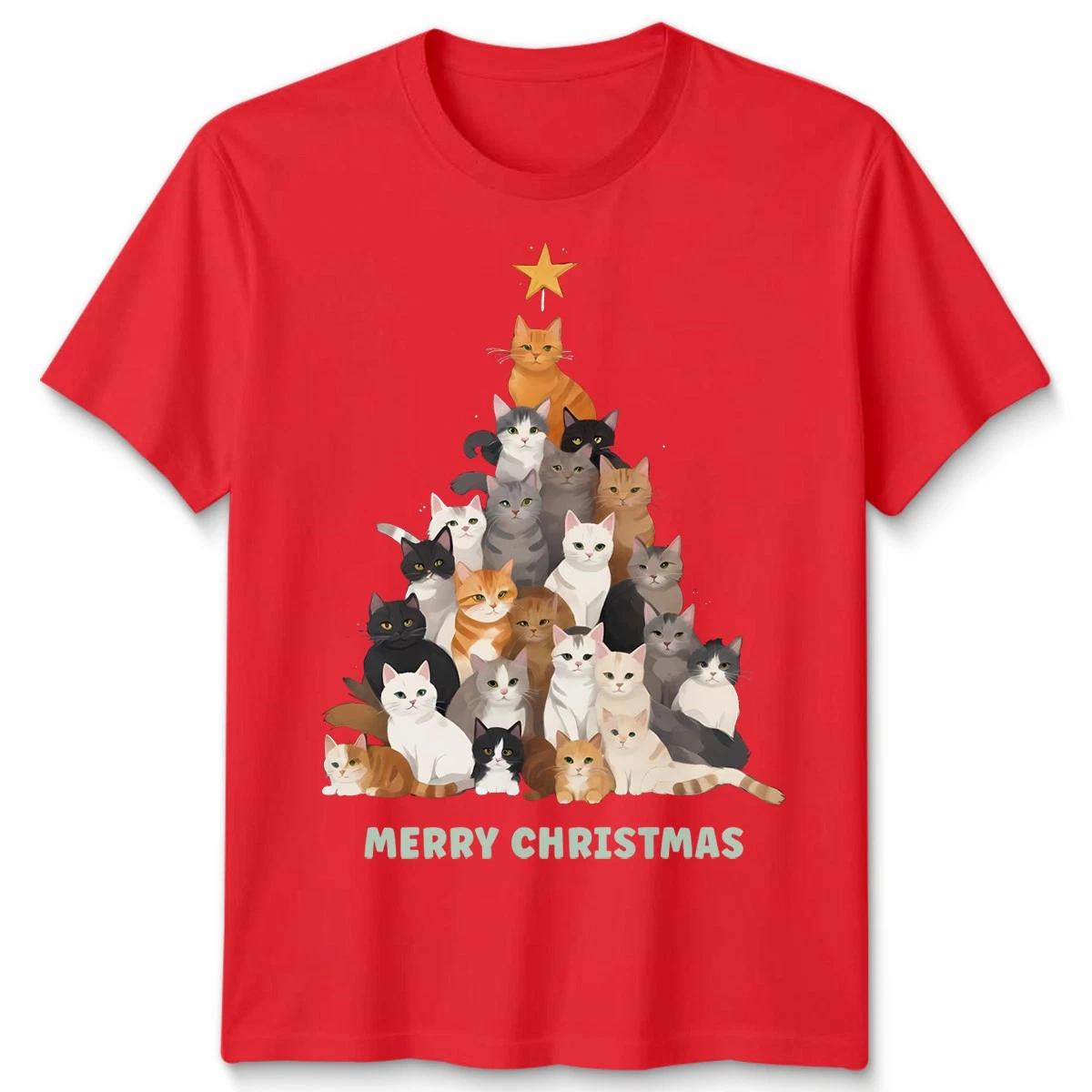 Festive Christmas Tree Cats Christmas T shirt Unisex Funny Holiday Tee #MC40 L