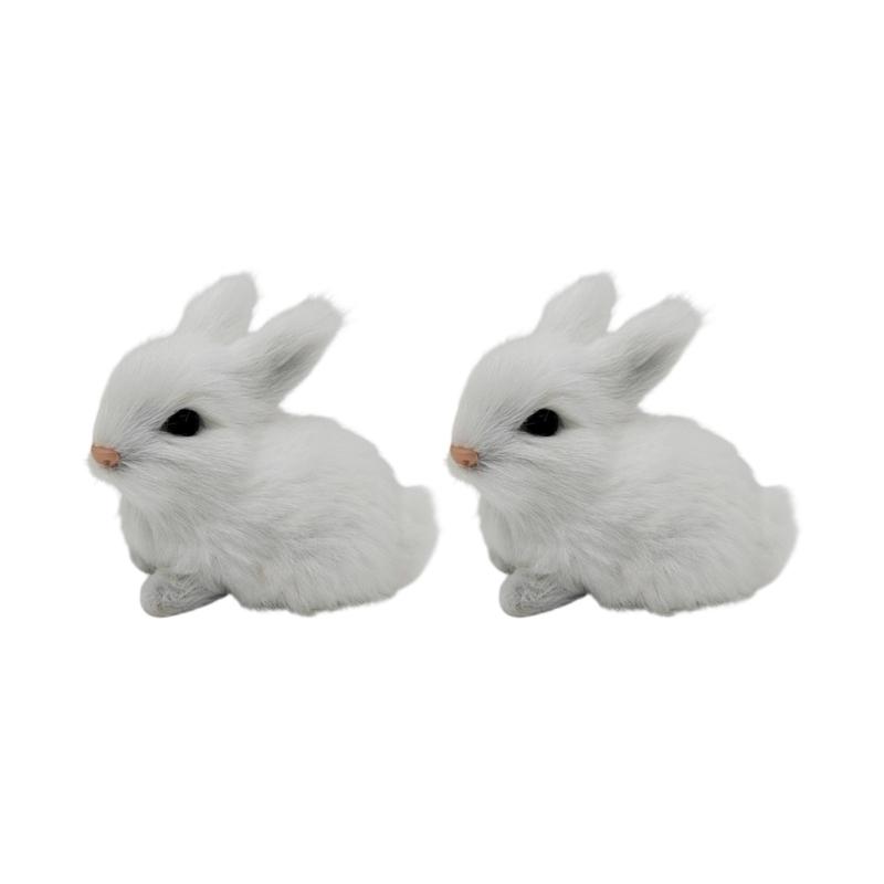

Realistic Faux Furs Rabbit Figurine Plush Rabbit Stuffe Animal Toy,Home Office Car Decors Collectible Gift Rabbit Statue белый
