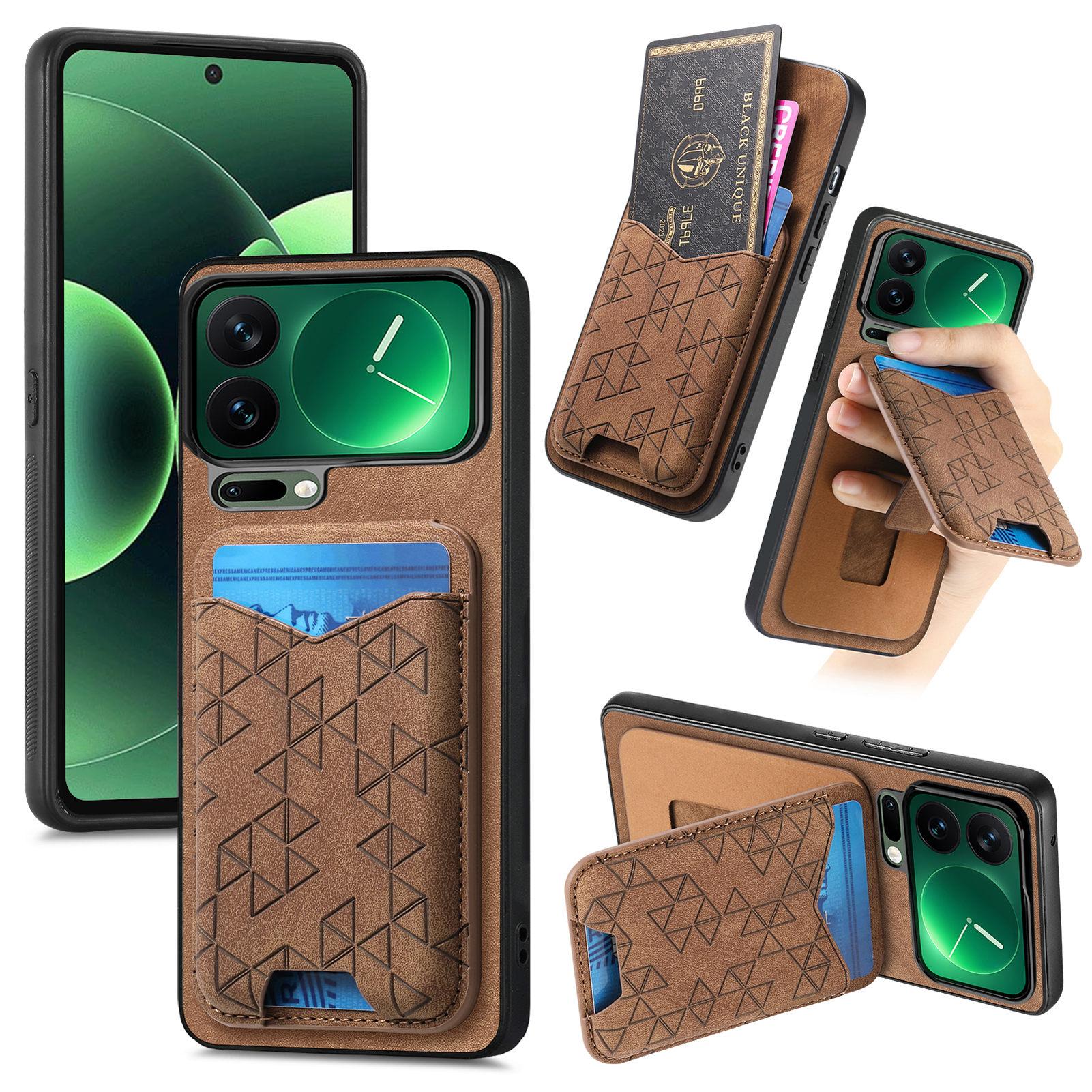 

For Xiaomi 17 Pro Case Imprinted Pattern Card Holder Kickstand Leather Back Cover