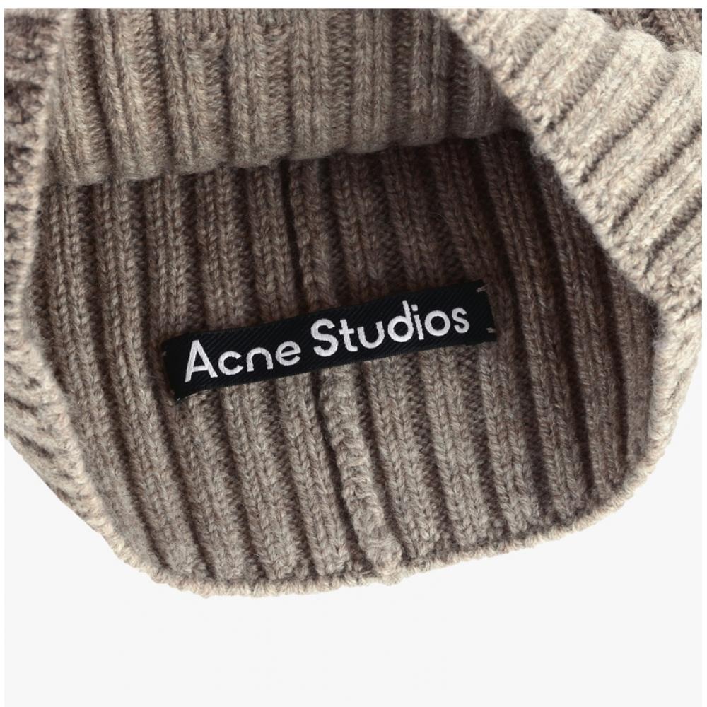 Acne Studio C40387 Greige Melange  Drn  Face Logo Patch Beanie