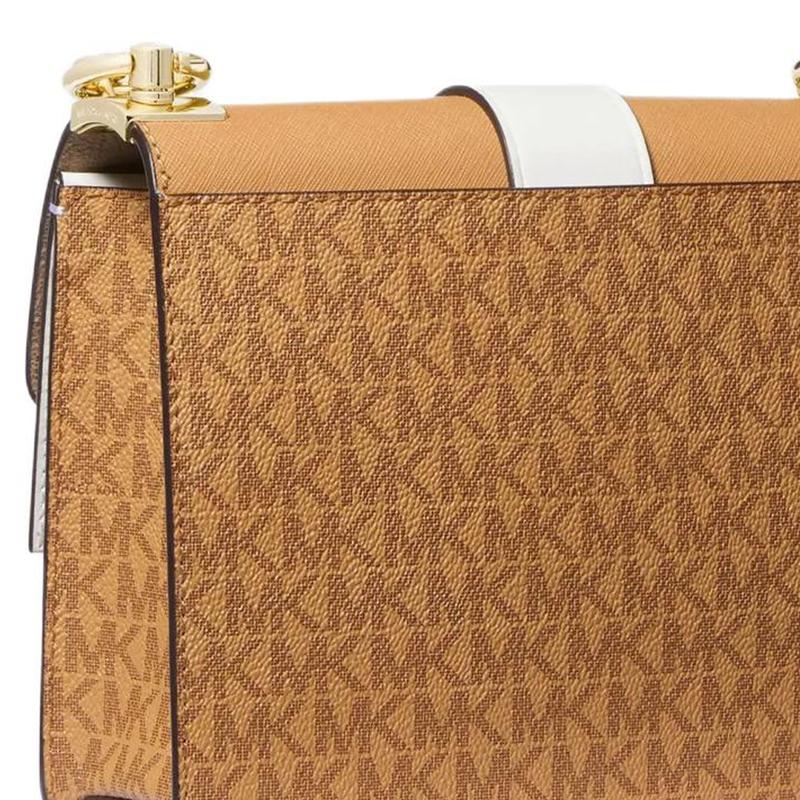 MICHAEL KORS Greenwich Classic Colorblock Logo Coated Canvas Shoulder Crossbody Bag Small Women's Brown and White