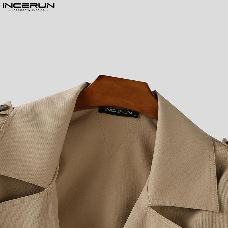 INCERUN Ovesized Men Lapel Neck Long Sleeve Buttons Up Short Windbreaker Coats