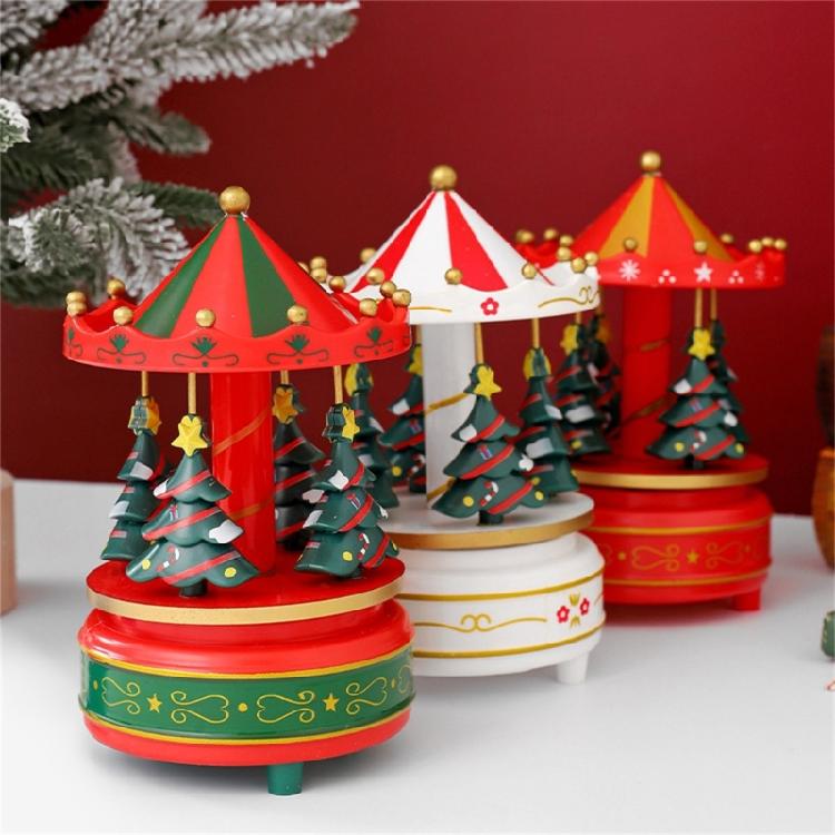 Artistic Christmas Tree Themed Rotating Music Box Wood Hand Cranked Musical Ornament For Holiday Seasonal Atmospheres