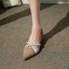 French Pearl Pointed Single Shoes for Women  New Thick Heel Shoes for Women Shallow Mouth Frosted Bridesmaid Shoes