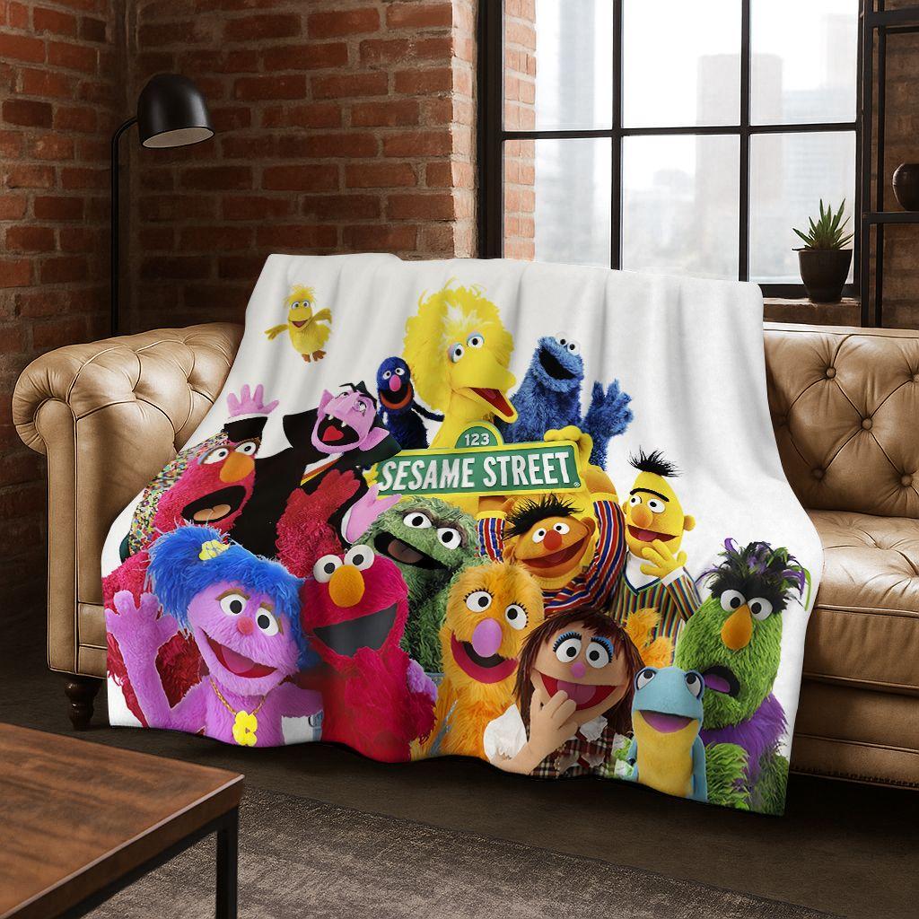 3D S-Sesame Cartoon Art Flannel Blanket,Cozy Soft Throw Blanket for Home Bedroom Bed Sofa Picnic Office Cover Gift Kids