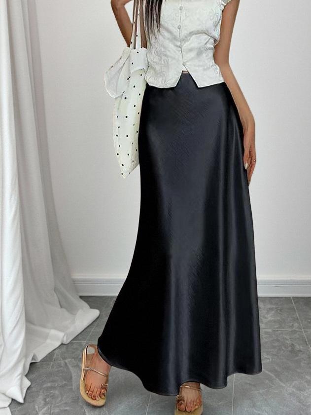 Women's Satin Acetate Light Luxury Elegant Skirt for Spring, Summer, and Autumn