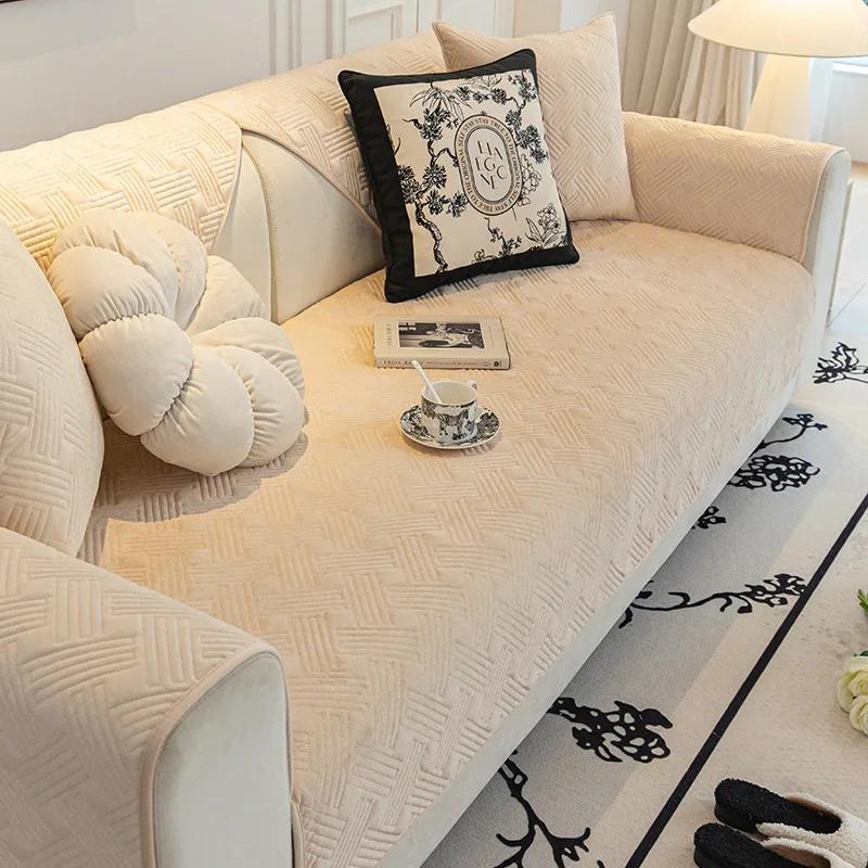 Velvet Sofa Cover Adjustable Sofa Seat Cover Living Room Sofa Covers Quilting Sofa Pad Removable Slipcover Nordic Couch Covers