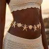 Boho Metal Starfish Shell Waist Chain for Women Girls Summer Beach Sexy Pearl Beaded Belly Chain Bikini Party Vacation Jewelry