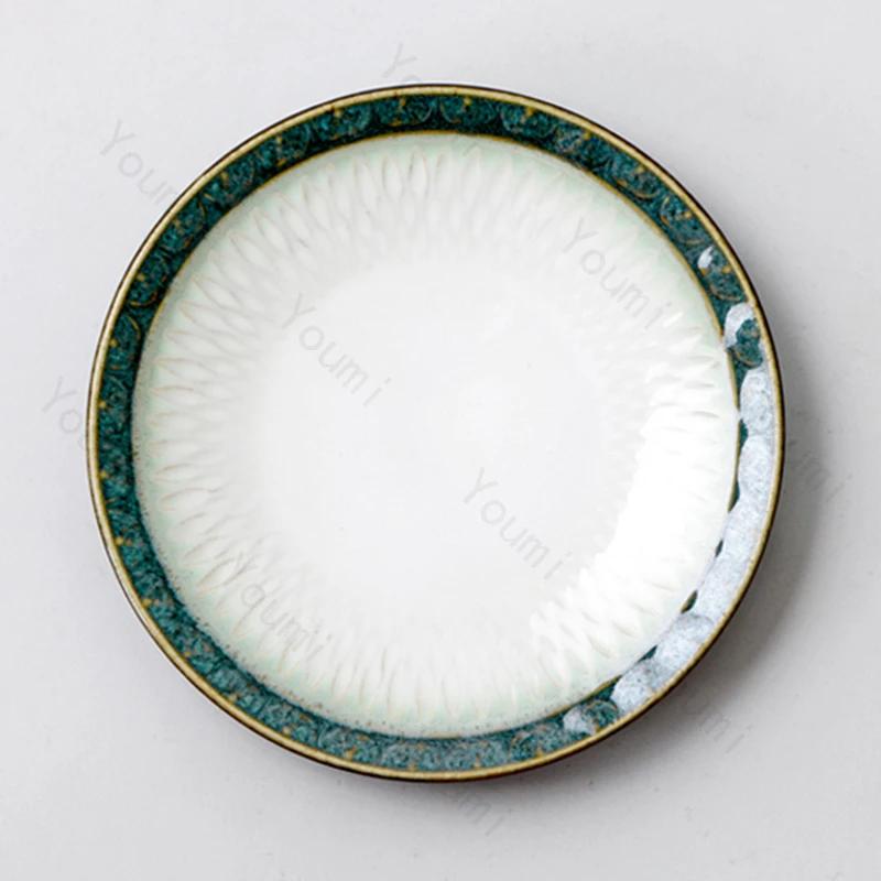 Creative Retro Circular Dining Plates Household Afternoon Tea Dessert Snack Plate Exquisite Light Luxury Ceramic Plate Tableware