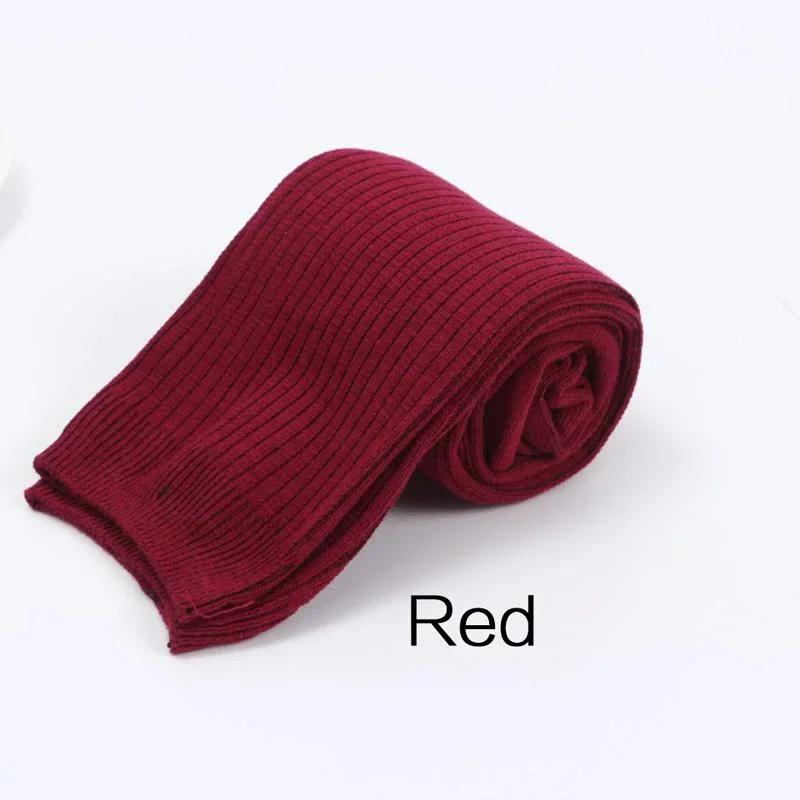 

Женские длинные носки-гольфы выше колена, теплые флисовые носки однотонные из чистого хлопка с вертикальными полосками, тонкие зимние носки для женщин One Size красный