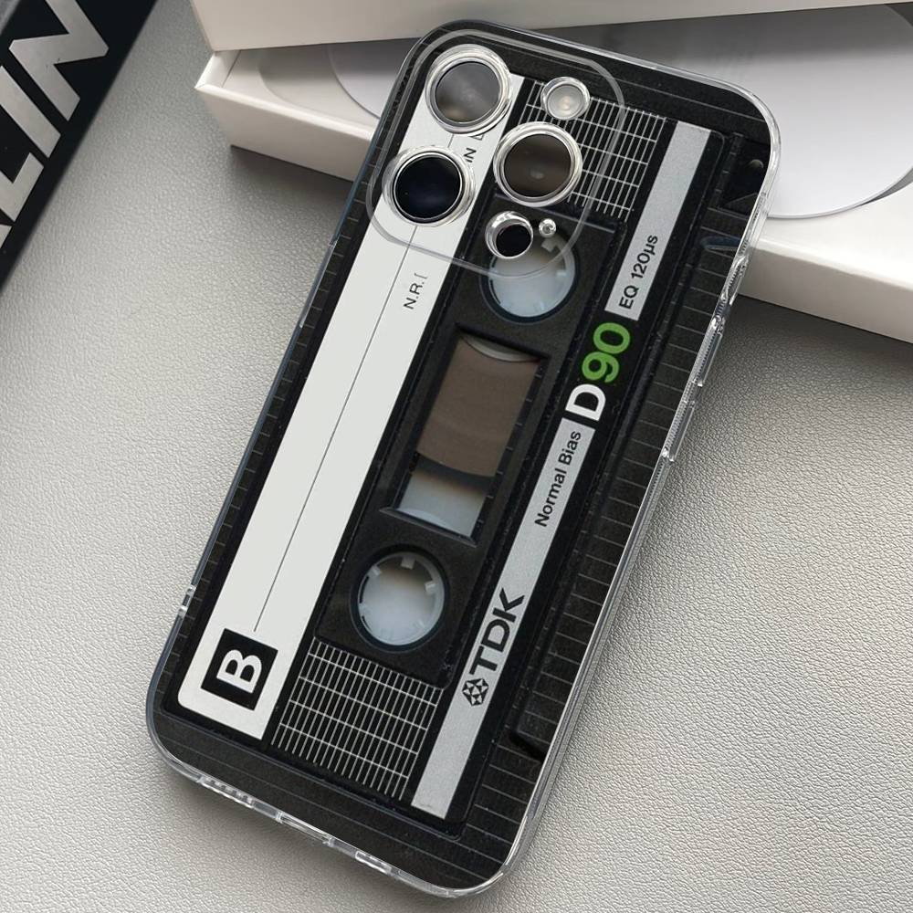 

Vintage Cassette Tape Retro Phone Case For iPhone 17 15 14 13 11 12 16 Pro Max Plus Mini Transparent Silicone Soft Funda iPhone 17 pro