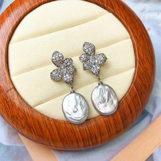 Smog Blue Freshwater Pearl Baroque Earrings – Versatile New Arrivals in Multiple Styles цветка