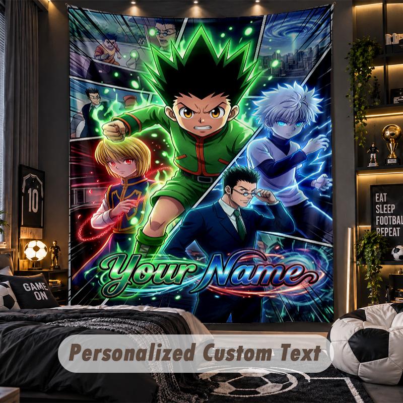 Personalized Wall Tapestry,Hunter × Hunter Custom Printed Name, Fabric Wall Art For Indoor Room Backdrop