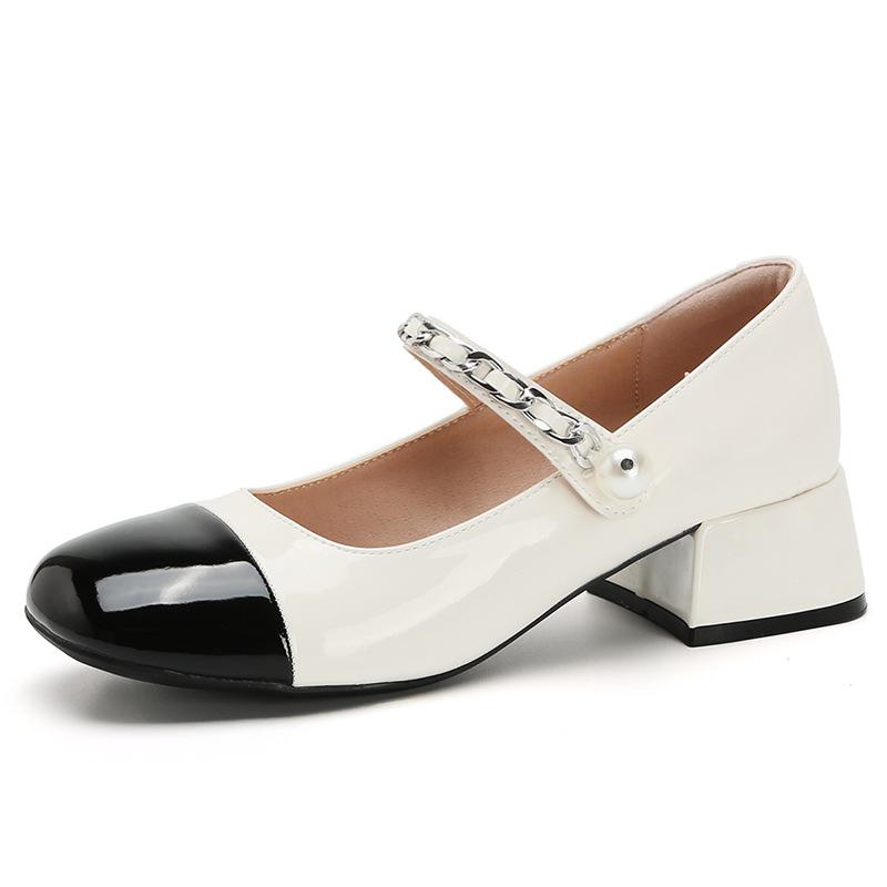 

Туфли на плоской подошве из кожи Yuexinwang для женской обуви Huizhou Su Yinyin, такие же по цвету туфли для бабушек, новые весенние туфли Mary Jane на высоком каблуке 34 белый