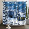 Christmas Shower Curtain Xmas Tree Winter Forest Snow Cute Snowman Bathroom Shower Curtain Waterproof Bath Curtain With Hook